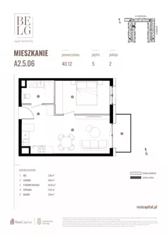 2 pokoje, mieszkanie 40,12 m², piętro 5, oferta nr A2.5.06, Belg Apartamenty II, Katowice, Śródmieście, ul. Przemysłowa 3