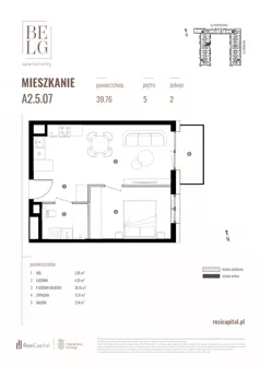 2 pokoje, mieszkanie 39,76 m², piętro 5, oferta nr A2.5.07, Belg Apartamenty II, Katowice, Śródmieście, ul. Przemysłowa 3