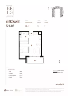 1 pokój, mieszkanie 32,41 m², piętro 6, oferta nr A2.6.03, Belg Apartamenty II, Katowice, Śródmieście, ul. Przemysłowa 3