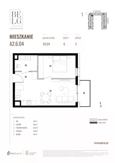 2 pokoje, mieszkanie 39,94 m², piętro 6, oferta nr A2.6.04, Belg Apartamenty II, Katowice, Śródmieście, ul. Przemysłowa 3