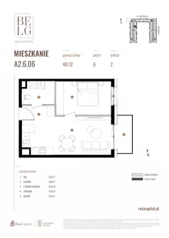 2 pokoje, mieszkanie 40,12 m², piętro 6, oferta nr A2.6.06, Belg Apartamenty II, Katowice, Śródmieście, ul. Przemysłowa 3