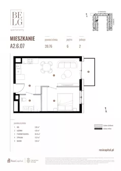 2 pokoje, mieszkanie 39,76 m², piętro 6, oferta nr A2.6.07, Belg Apartamenty II, Katowice, Śródmieście, ul. Przemysłowa 3