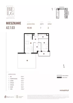 3 pokoje, mieszkanie 49,90 m², piętro 7, oferta nr A2.7.03, Belg Apartamenty II, Katowice, Śródmieście, ul. Przemysłowa 3
