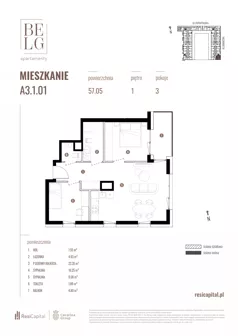 3 pokoje, mieszkanie 57,05 m², piętro 1, oferta nr A3.1.01, Belg Apartamenty II, Katowice, Śródmieście, ul. Przemysłowa 3