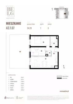 3 pokoje, mieszkanie 54,28 m², piętro 1, oferta nr A3.1.07, Belg Apartamenty II, Katowice, Śródmieście, ul. Przemysłowa 3