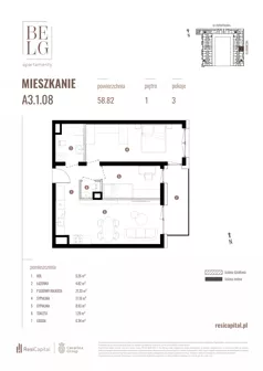 3 pokoje, mieszkanie 58,82 m², piętro 1, oferta nr A3.1.08, Belg Apartamenty II, Katowice, Śródmieście, ul. Przemysłowa 3