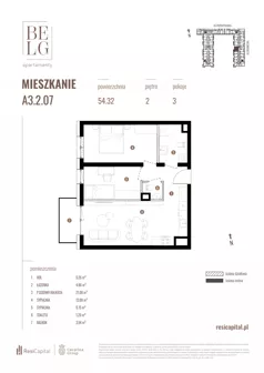 3 pokoje, mieszkanie 54,32 m², piętro 2, oferta nr A3.2.07, Belg Apartamenty II, Katowice, Śródmieście, ul. Przemysłowa 3