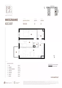 3 pokoje, mieszkanie 54,35 m², piętro 3, oferta nr A3.3.07, Belg Apartamenty II, Katowice, Śródmieście, ul. Przemysłowa 3