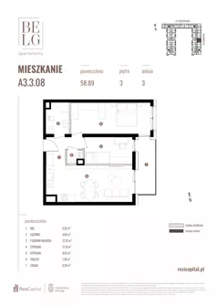 3 pokoje, mieszkanie 58,89 m², piętro 3, oferta nr A3.3.08, Belg Apartamenty II, Katowice, Śródmieście, ul. Przemysłowa 3