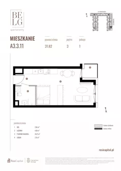 1 pokój, mieszkanie 31,82 m², piętro 3, oferta nr A3.3.11, Belg Apartamenty II, Katowice, Śródmieście, ul. Przemysłowa 3