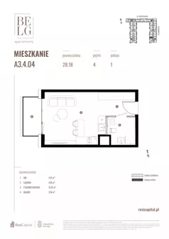 1 pokój, mieszkanie 28,18 m², piętro 4, oferta nr A3.4.04, Belg Apartamenty II, Katowice, Śródmieście, ul. Przemysłowa 3