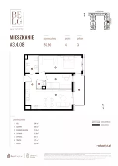 3 pokoje, mieszkanie 59,99 m², piętro 4, oferta nr A3.4.08, Belg Apartamenty II, Katowice, Śródmieście, ul. Przemysłowa 3