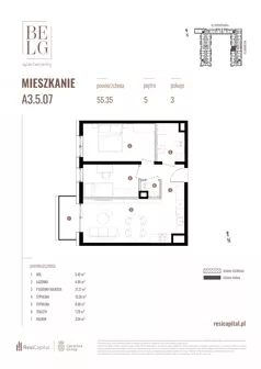 3 pokoje, mieszkanie 55,35 m², piętro 5, oferta nr A3.5.07, Belg Apartamenty II, Katowice, Śródmieście, ul. Przemysłowa 3