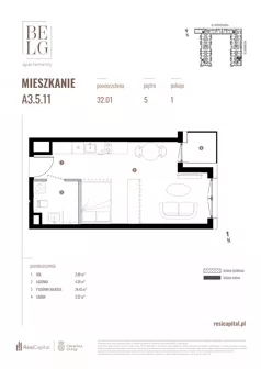1 pokój, mieszkanie 32,01 m², piętro 5, oferta nr A3.5.11, Belg Apartamenty II, Katowice, Śródmieście, ul. Przemysłowa 3