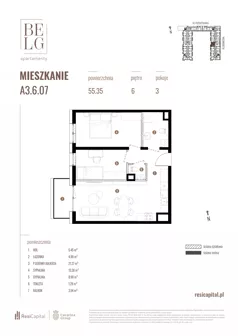3 pokoje, mieszkanie 55,35 m², piętro 6, oferta nr A3.6.07, Belg Apartamenty II, Katowice, Śródmieście, ul. Przemysłowa 3