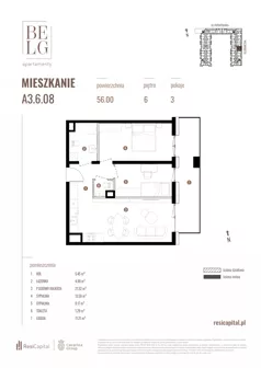 3 pokoje, mieszkanie 56,00 m², piętro 6, oferta nr A3.6.08, Belg Apartamenty II, Katowice, Śródmieście, ul. Przemysłowa 3
