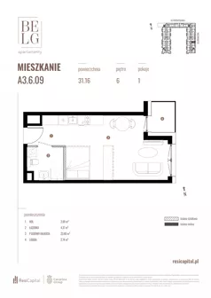 1 pokój, mieszkanie 31,16 m², piętro 6, oferta nr A3.6.09, Belg Apartamenty II, Katowice, Śródmieście, ul. Przemysłowa 3
