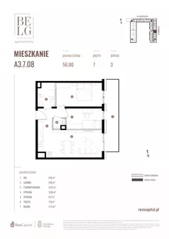 3 pokoje, mieszkanie 56,00 m², piętro 7, oferta nr A3.7.08, Belg Apartamenty II, Katowice, Śródmieście, ul. Przemysłowa 3