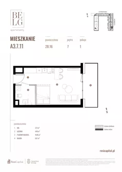 1 pokój, mieszkanie 28,16 m², piętro 7, oferta nr A3.7.11, Belg Apartamenty II, Katowice, Śródmieście, ul. Przemysłowa 3