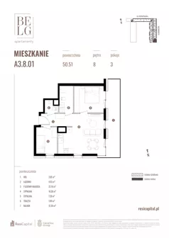 3 pokoje, mieszkanie 50,51 m², piętro 8, oferta nr A3.8.01, Belg Apartamenty II, Katowice, Śródmieście, ul. Przemysłowa 3