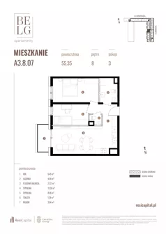 3 pokoje, mieszkanie 55,35 m², piętro 8, oferta nr A3.8.07, Belg Apartamenty II, Katowice, Śródmieście, ul. Przemysłowa 3