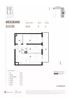 3 pokoje, mieszkanie 56,00 m², piętro 8, oferta nr A3.8.08, Belg Apartamenty II, Katowice, Śródmieście, ul. Przemysłowa 3