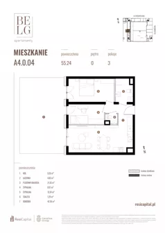 3 pokoje, mieszkanie 55,24 m², parter, oferta nr A4.0.04, Belg Apartamenty II, Katowice, Śródmieście, ul. Przemysłowa 3