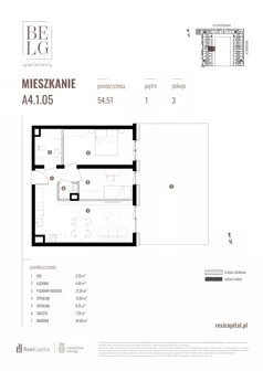 3 pokoje, mieszkanie 54,51 m², piętro 1, oferta nr A4.1.05, Belg Apartamenty II, Katowice, Śródmieście, ul. Przemysłowa 3