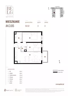 3 pokoje, mieszkanie 55,52 m², piętro 3, oferta nr A4.3.05, Belg Apartamenty II, Katowice, Śródmieście, ul. Przemysłowa 3
