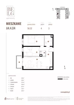 3 pokoje, mieszkanie 56,32 m², piętro 4, oferta nr A4.4.04, Belg Apartamenty II, Katowice, Śródmieście, ul. Przemysłowa 3