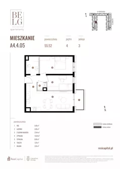 3 pokoje, mieszkanie 55,52 m², piętro 4, oferta nr A4.4.05, Belg Apartamenty II, Katowice, Śródmieście, ul. Przemysłowa 3