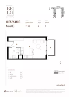 1 pokój, mieszkanie 27,59 m², piętro 4, oferta nr A4.4.06, Belg Apartamenty II, Katowice, Śródmieście, ul. Przemysłowa 3