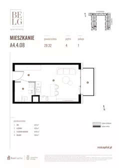 1 pokój, mieszkanie 28,32 m², piętro 4, oferta nr A4.4.08, Belg Apartamenty II, Katowice, Śródmieście, ul. Przemysłowa 3