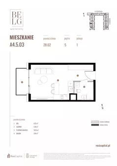 1 pokój, mieszkanie 28,02 m², piętro 5, oferta nr A4.5.03, Belg Apartamenty II, Katowice, Śródmieście, ul. Przemysłowa 3