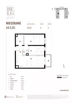 3 pokoje, mieszkanie 55,52 m², piętro 5, oferta nr A4.5.05, Belg Apartamenty II, Katowice, Śródmieście, ul. Przemysłowa 3