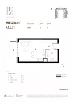1 pokój, mieszkanie 28,54 m², piętro 6, oferta nr A4.6.01, Belg Apartamenty II, Katowice, Śródmieście, ul. Przemysłowa 3