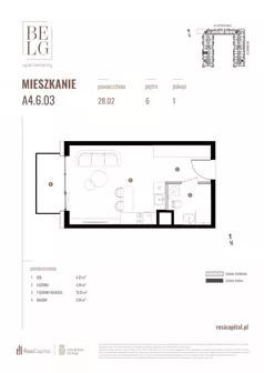 1 pokój, mieszkanie 28,02 m², piętro 6, oferta nr A4.6.03, Belg Apartamenty II, Katowice, Śródmieście, ul. Przemysłowa 3