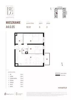 3 pokoje, mieszkanie 55,52 m², piętro 6, oferta nr A4.6.05, Belg Apartamenty II, Katowice, Śródmieście, ul. Przemysłowa 3