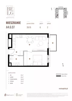 2 pokoje, mieszkanie 39,15 m², piętro 6, oferta nr A4.6.07, Belg Apartamenty II, Katowice, Śródmieście, ul. Przemysłowa 3
