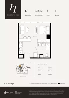 1 pokój, apartament 33,23 m², piętro 1, oferta nr 1.7., Liberty Tower, Warszawa, Wola, Mirów, ul. Grzybowska 54