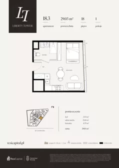 1 pokój, apartament 29,03 m², piętro 18, oferta nr 18.3., Liberty Tower, Warszawa, Wola, Mirów, ul. Grzybowska 54