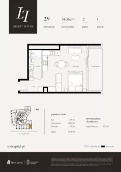 1 pokój, apartament 34,36 m², piętro 2, oferta nr 2.9., Liberty Tower, Warszawa, Wola, Mirów, ul. Grzybowska 54