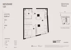 2 pokoje, apartament 38,88 m², piętro 1, oferta nr 01.01., Quorum Tower, Wrocław, Szczepin, ul. gen. W. Sikorskiego 15