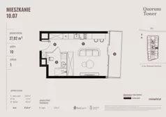 1 pokój, apartament 27,75 m², piętro 10, oferta nr 10.07., Quorum Tower, Wrocław, Szczepin, ul. gen. W. Sikorskiego 15