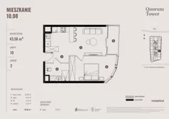 2 pokoje, apartament 43,56 m², piętro 10, oferta nr 10.08., Quorum Tower, Wrocław, Szczepin, ul. gen. W. Sikorskiego 15