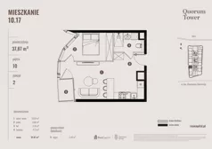 2 pokoje, apartament 37,87 m², piętro 10, oferta nr 10.17., Quorum Tower, Wrocław, Szczepin, ul. gen. W. Sikorskiego 15