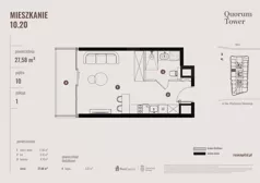 1 pokój, apartament 27,58 m², piętro 10, oferta nr 10.20., Quorum Tower, Wrocław, Szczepin, ul. gen. W. Sikorskiego 15
