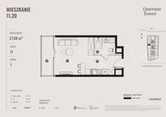 1 pokój, apartament 27,60 m², piętro 11, oferta nr 11.20., Quorum Tower, Wrocław, Szczepin, ul. gen. W. Sikorskiego 15