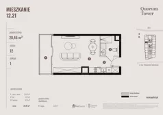 1 pokój, apartament 28,46 m², piętro 12, oferta nr 12.21., Quorum Tower, Wrocław, Szczepin, ul. gen. W. Sikorskiego 15