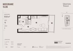 1 pokój, apartament 25,55 m², piętro 15, oferta nr 15.06., Quorum Tower, Wrocław, Szczepin, ul. gen. W. Sikorskiego 15